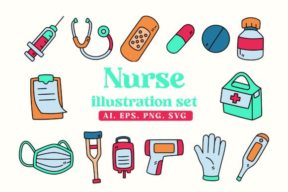 Nurse Doodle Graphics: Cute Decorative Elements